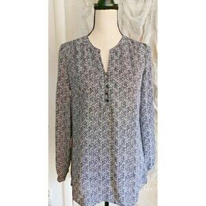 Laundry by Shelli Segal black white chevron Roll sleeve blouse shirt XS